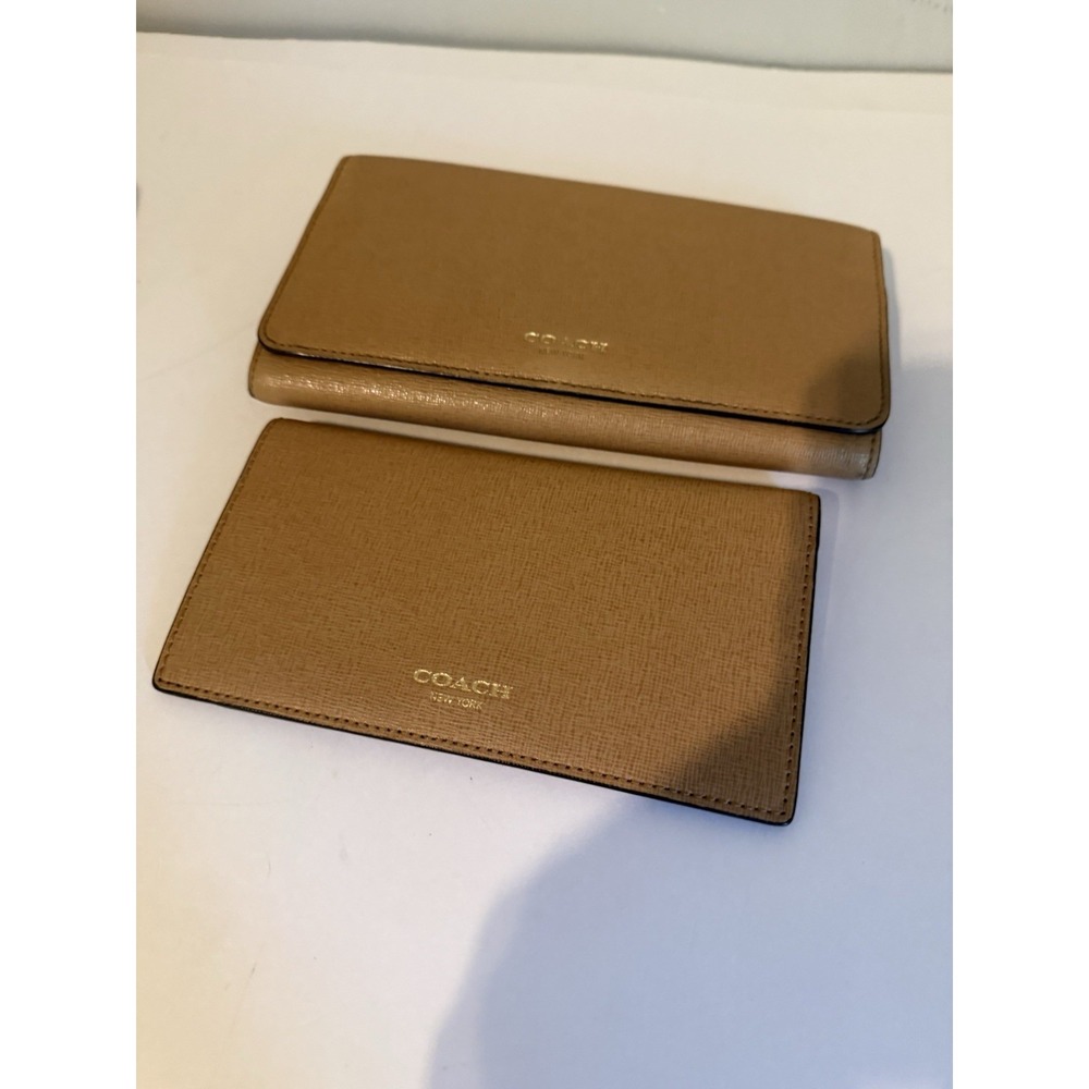 Coach Saffino Brown Leather Wallet & Checkbook Card Holder